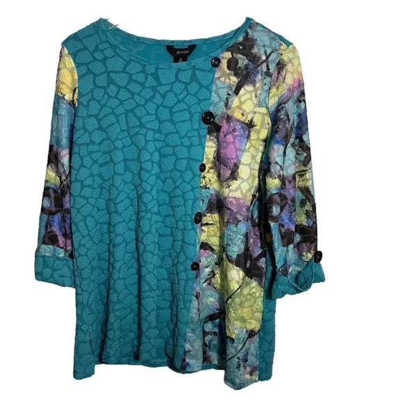 Ali Miles size Medium artsy turquoise boxy tunic top NWT Puckered fabric - Picture 2 of 9